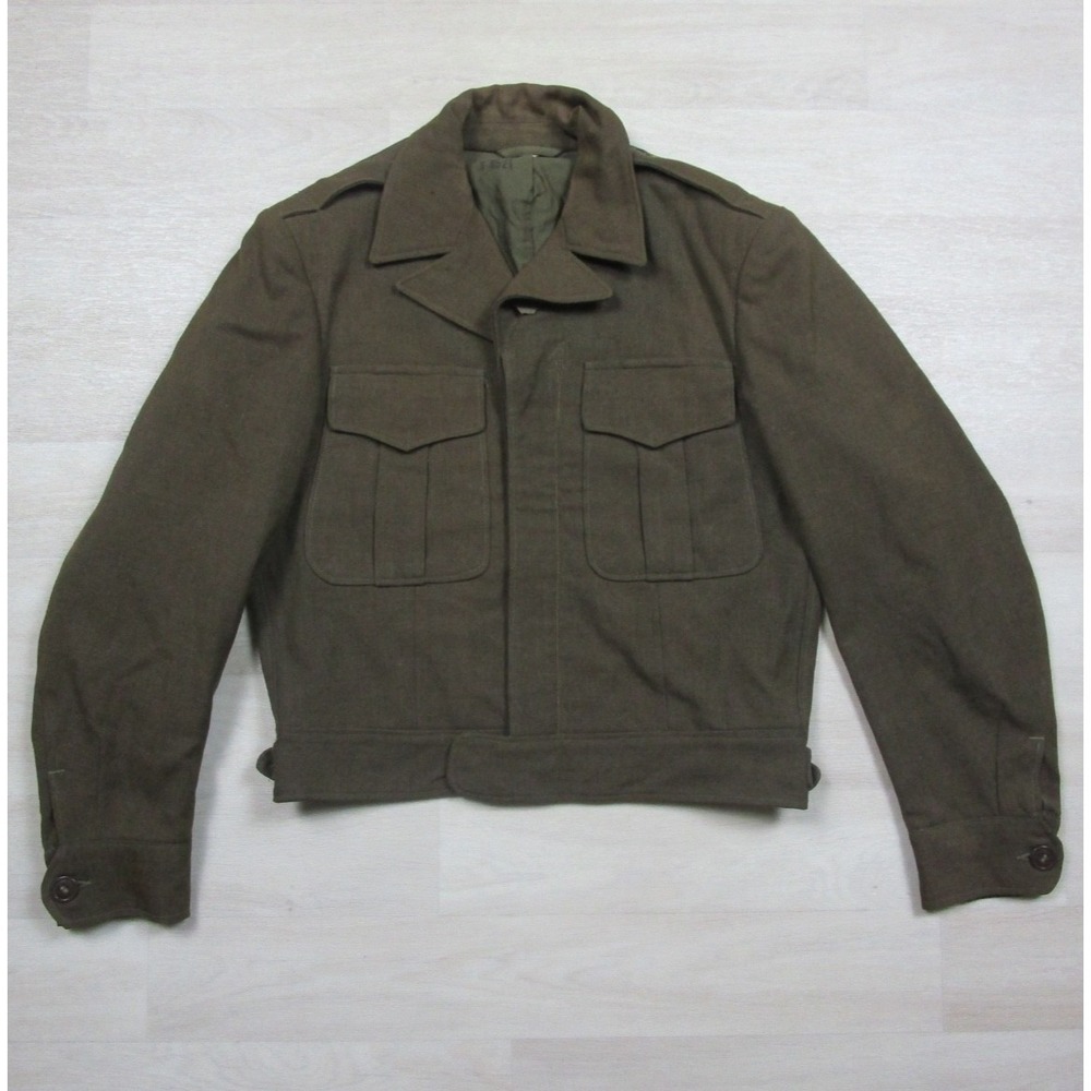 Vintage 1949 US Military Wool Jacket Size (36R) Olive Drab Green Crop WWII Era